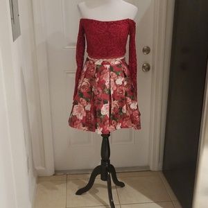 Skirt Set with Long-Sleeve Lace Crop Top